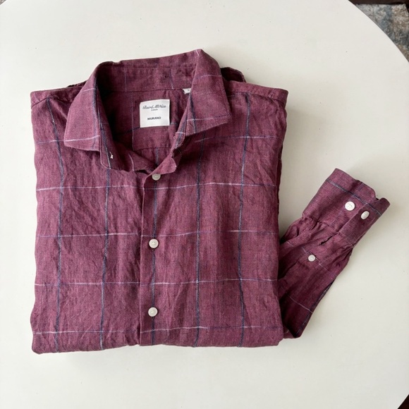 Baird McNutt Men’s Linen Murano Button Down Shirt Size Large Burgundy - Picture 1 of 8